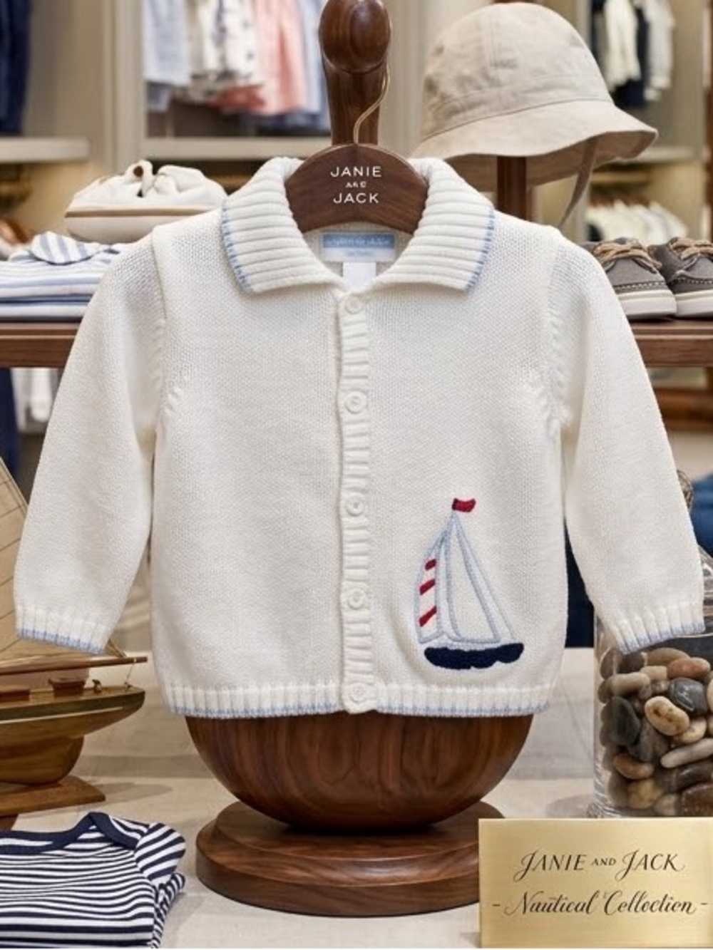 Janie and Jack Nautical Sailboat Embroidered Cardigan